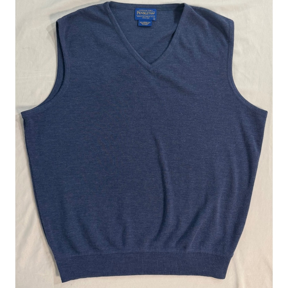 Pendleton Mens Blue 100% Merino Wool V-Neck Sweater Vest Size L RN 29685